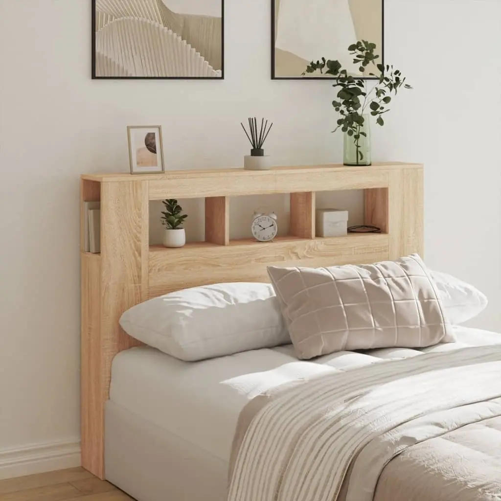 Brown LED Headboard 140 cm with Storage