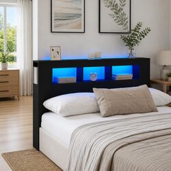 Black Engineered Wood LED Headboard 160 cm for Modern Beds