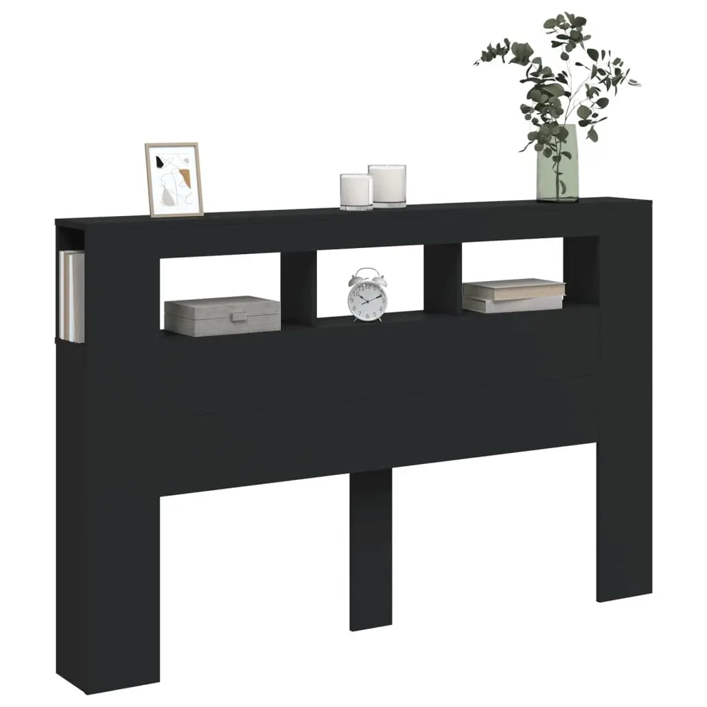 Black Engineered Wood LED Headboard 160 cm for Modern Beds