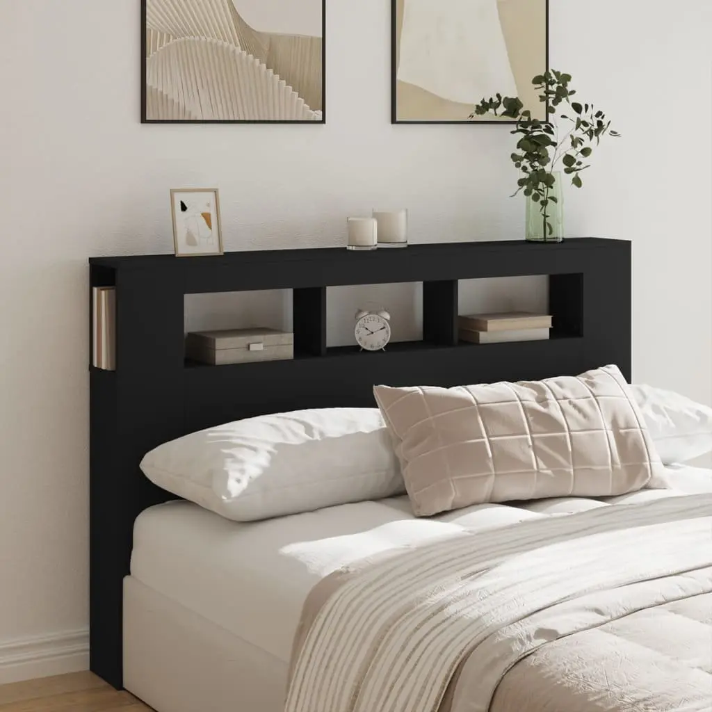 Black Engineered Wood LED Headboard 160 cm for Modern Beds