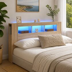 Brown Engineered Wood LED Headboard 160cm with RGB Lighting