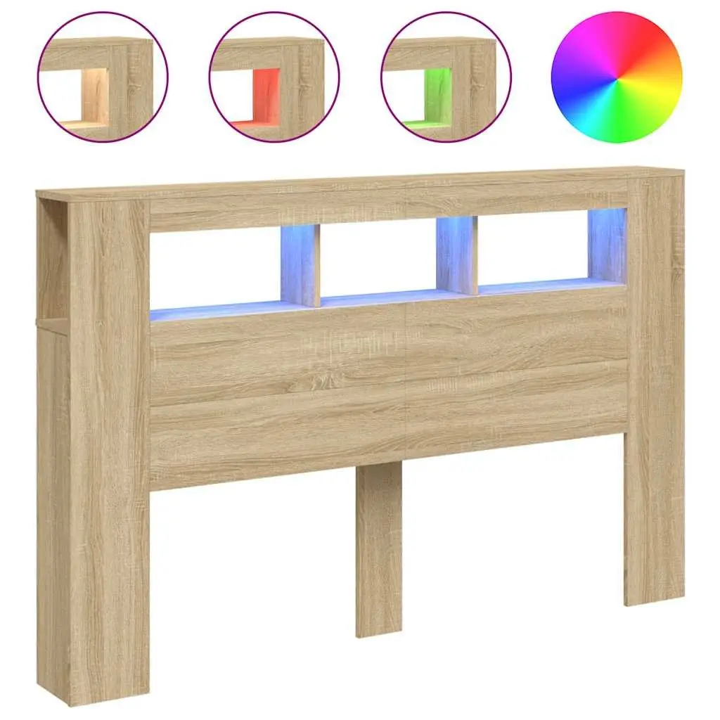 Brown Engineered Wood LED Headboard 160cm with RGB Lighting