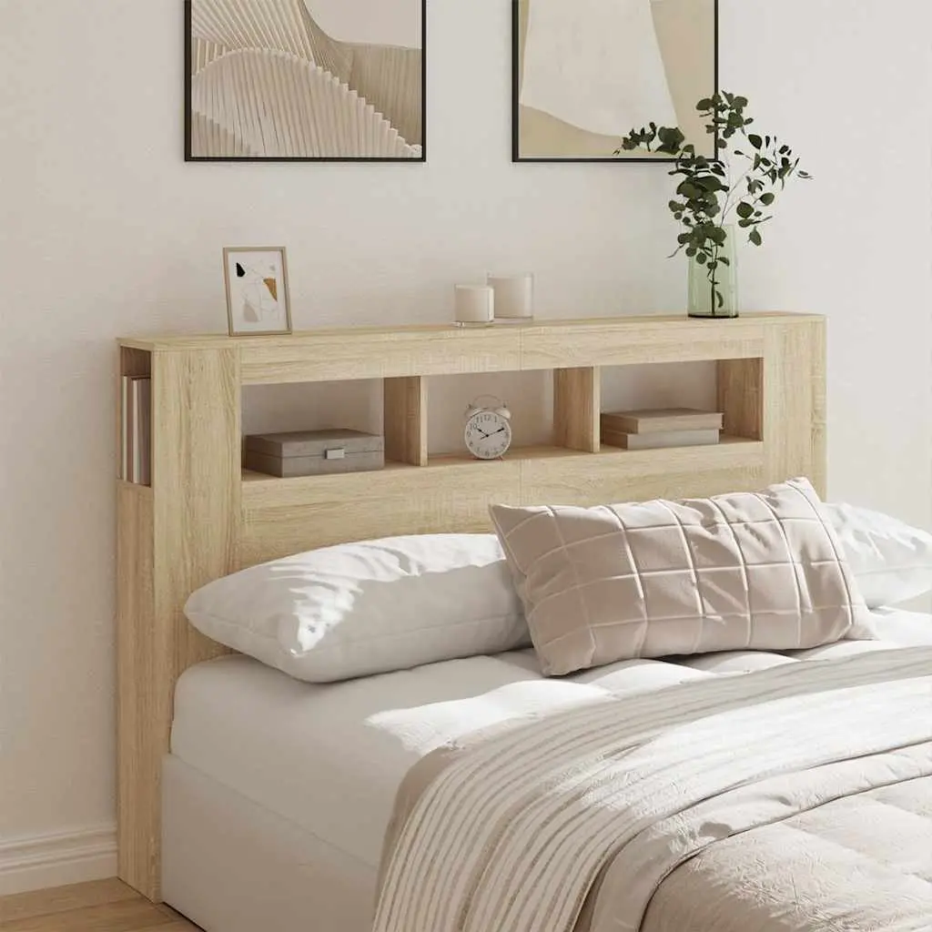 Brown Engineered Wood LED Headboard 160cm with RGB Lighting