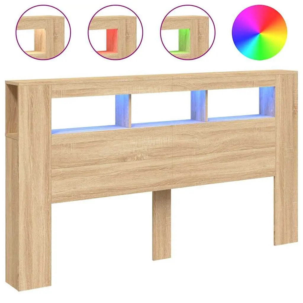 LED Headboard Engineered Wood 180cm Brown
