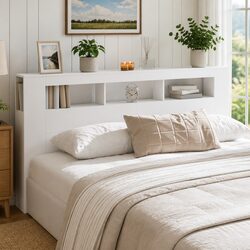 200cm LED Headboard in White with Engineered Wood