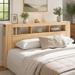 LED Headboard 200cm Engineered Wood Brown Bedroom with RGB Lights Storage