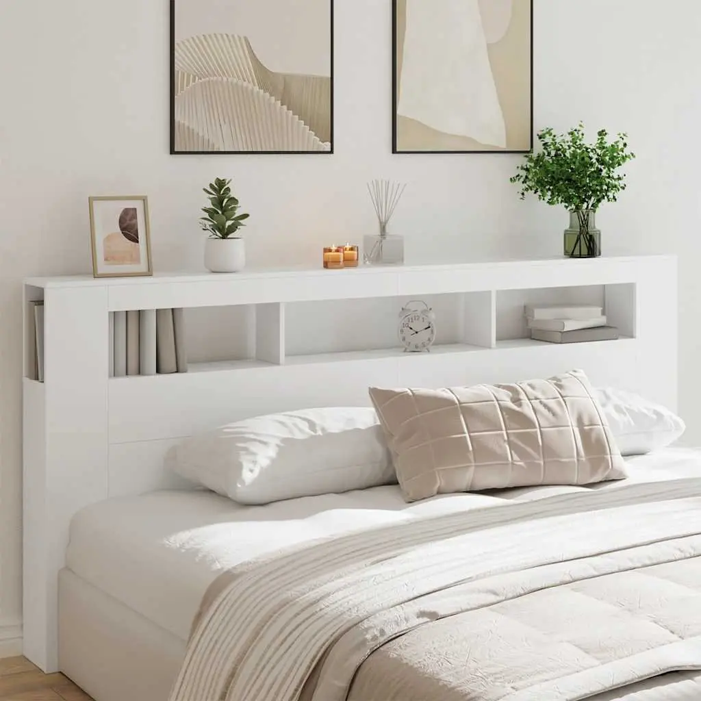LED Headboard Engineered Wood 220 cm White Modern with RGB Lighting