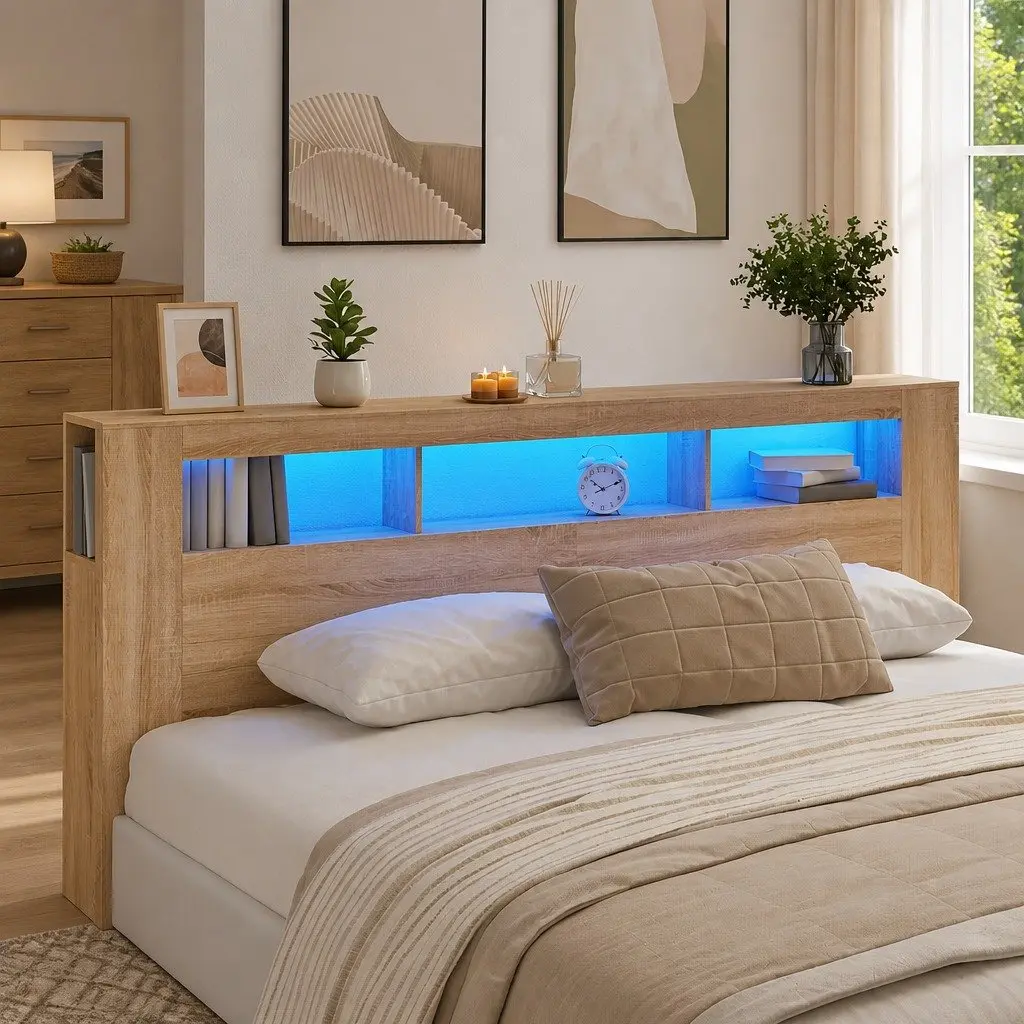 LED Headboard with RGB Lights and Storage