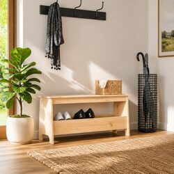 Hall Bench Storage Entryway Solid Wood Pine Brown 100x28x45cm Hallway Furniture