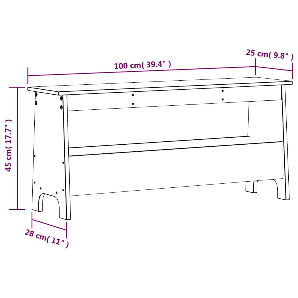 Brown Solid Wood Pine Hall Bench with Storage 100x28x45cm