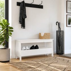 Hall Bench Storage Entryway Wooden Seating 100x28x45 cm Pine Wood White