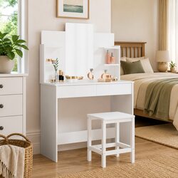 Dressing Table with Mirror White Bedroom Vanity Unit Storage Drawers Shelves
