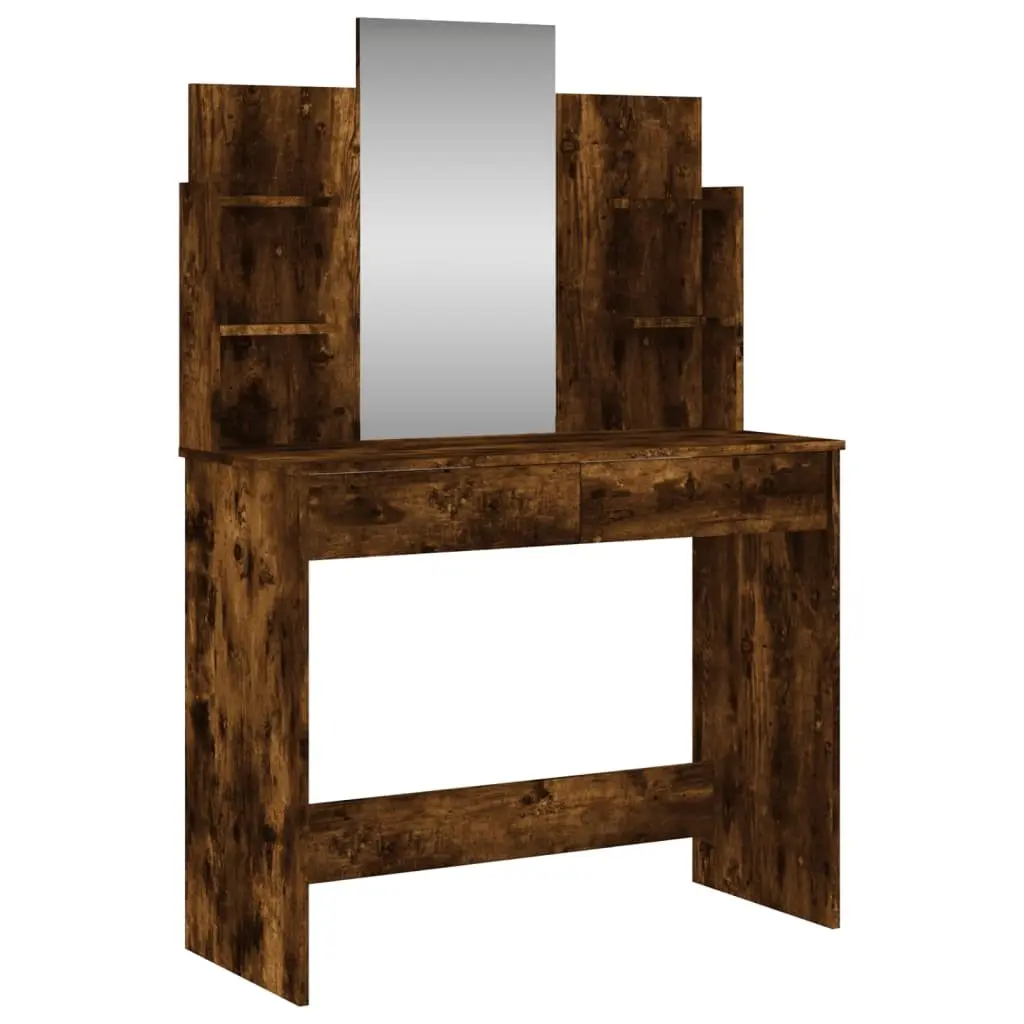 Dressing Table with Mirror Brown Bedroom Vanity Unit Makeup Desk Storage Drawers
