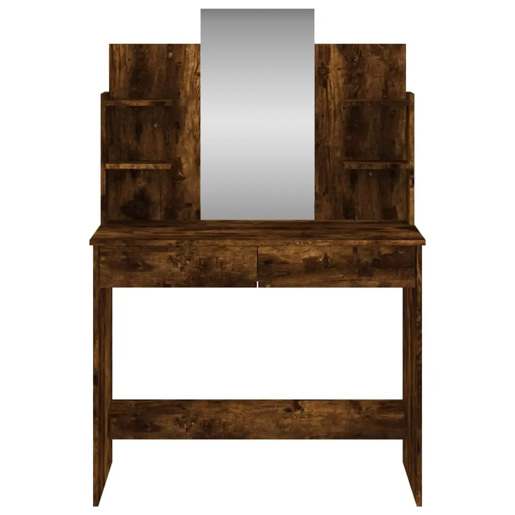 Dressing Table with Mirror Brown Bedroom Vanity Unit Makeup Desk Storage Drawers