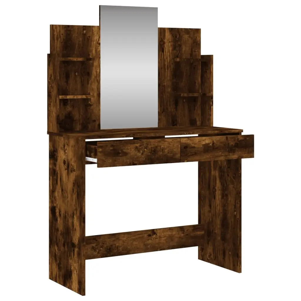 Dressing Table with Mirror Brown Bedroom Vanity Unit Makeup Desk Storage Drawers
