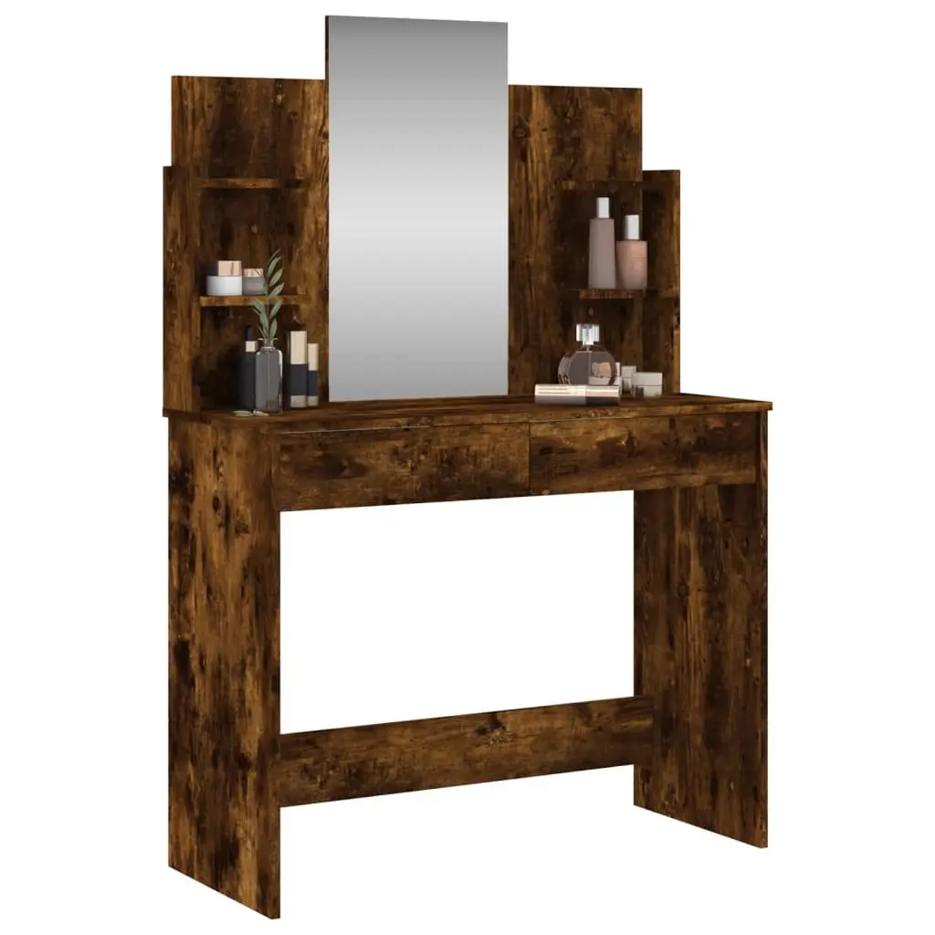 Dressing Table with Mirror Brown Bedroom Vanity Unit Makeup Desk Storage Drawers
