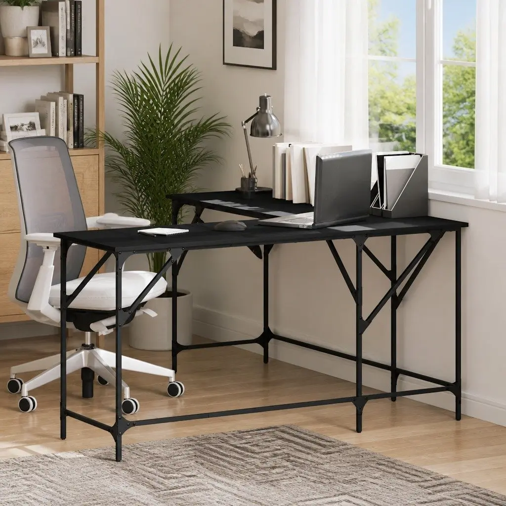 L-Shaped Office Desk with Metal Frame