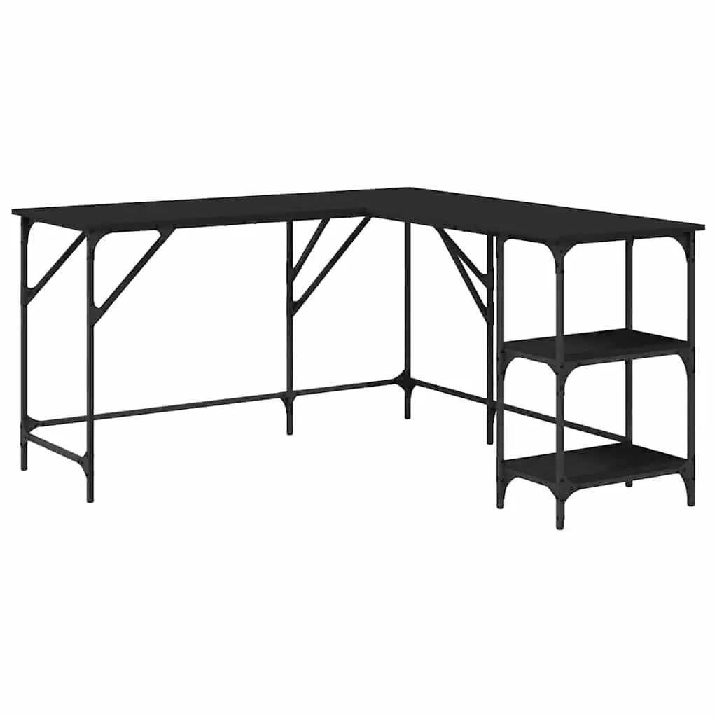 L-Shaped Corner Desk with Shelves Storage Black Office Computer Writing Table