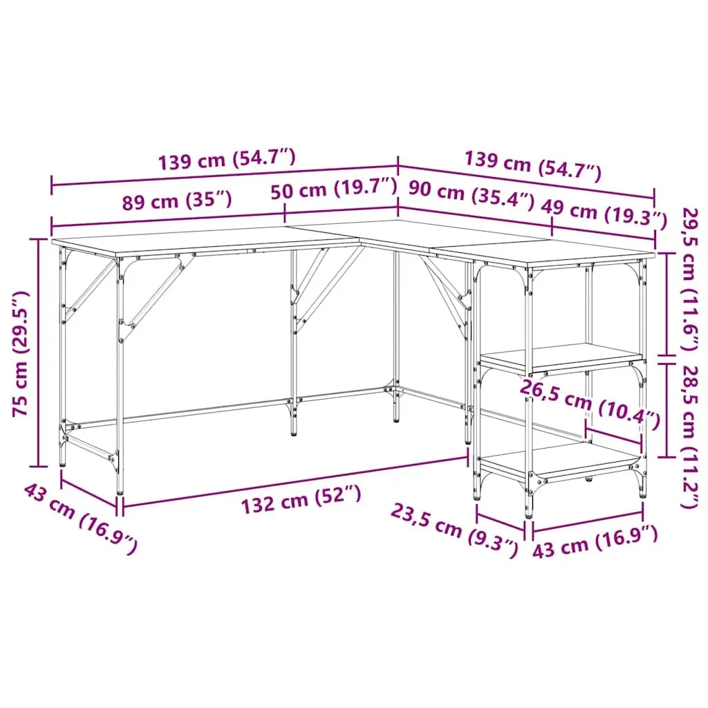 L-Shaped Corner Desk with Shelves Storage Black Office Computer Writing Table