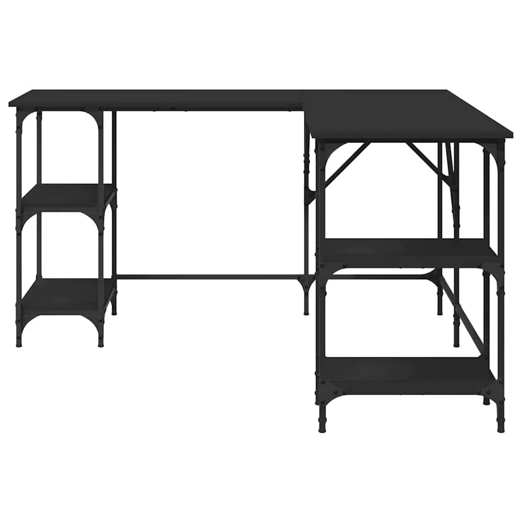 L-Shaped Computer Desk with Shelves in Black