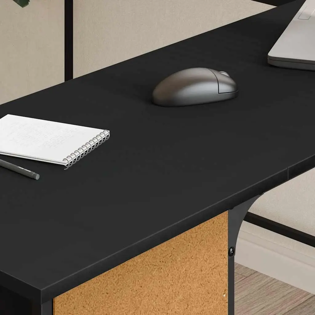 L-Shaped Black Office Desk with Storage Solutions