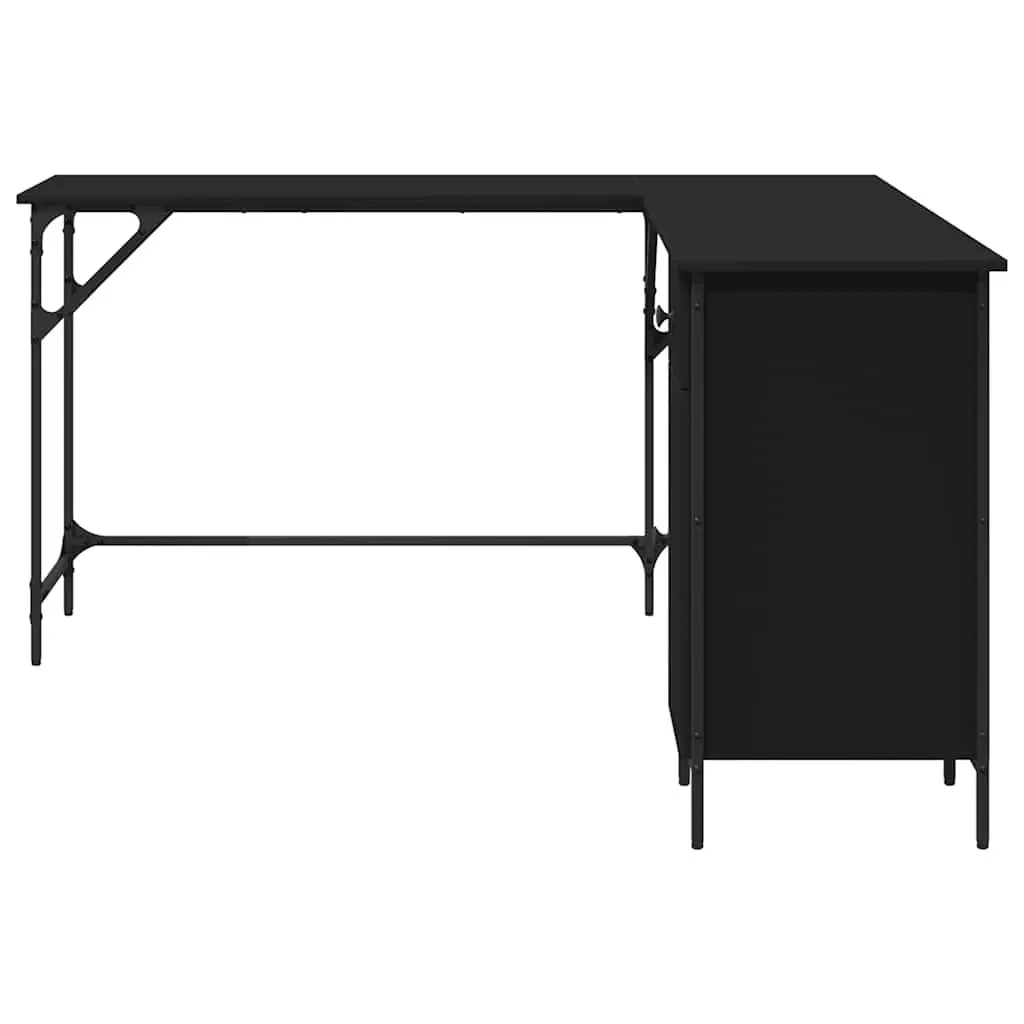 L-Shaped Black Office Desk with Storage Solutions