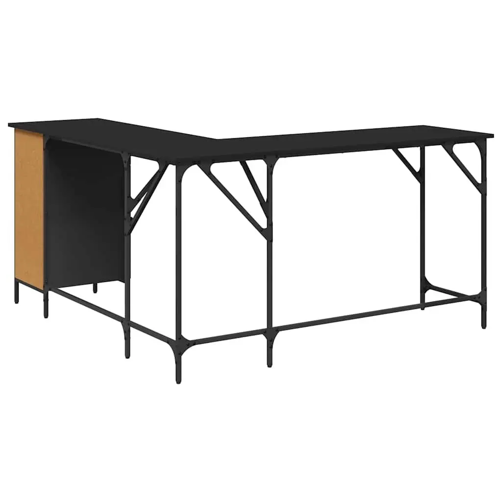 L-Shaped Black Office Desk with Storage Solutions