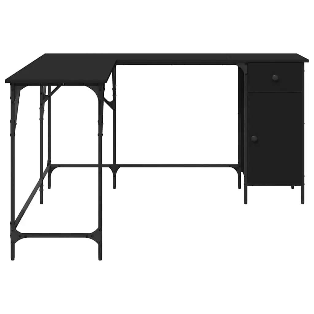 L-Shaped Black Office Desk with Storage Solutions