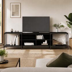 Stylish Black TV Cabinet with Engineered Wood and Metal Accents
