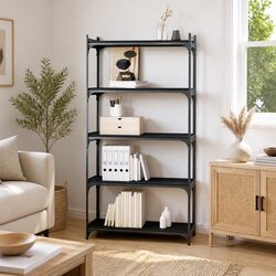Durable 5-Tier Black Bookcase for Stylish Storage