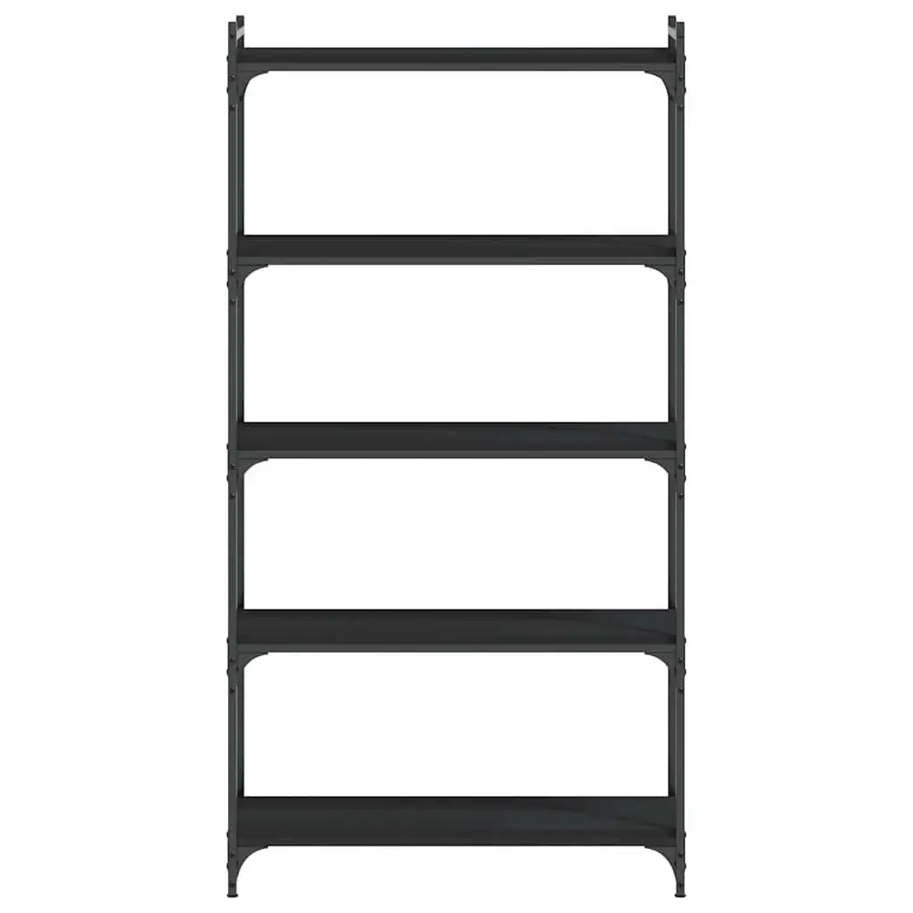5-Tier Black Bookcase Engineered Wood Standing Shelf Storage Organiser