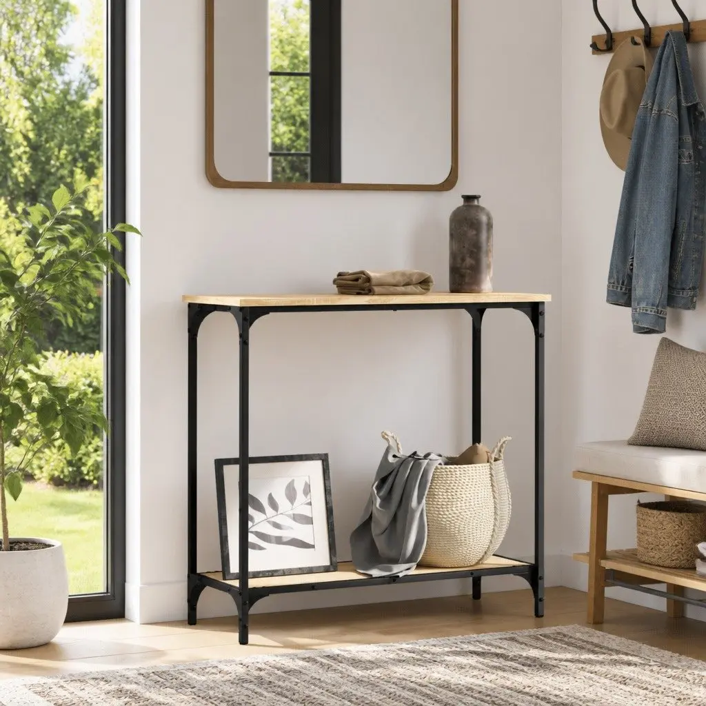 Console Table with Metal Frame in Sonoma Oak