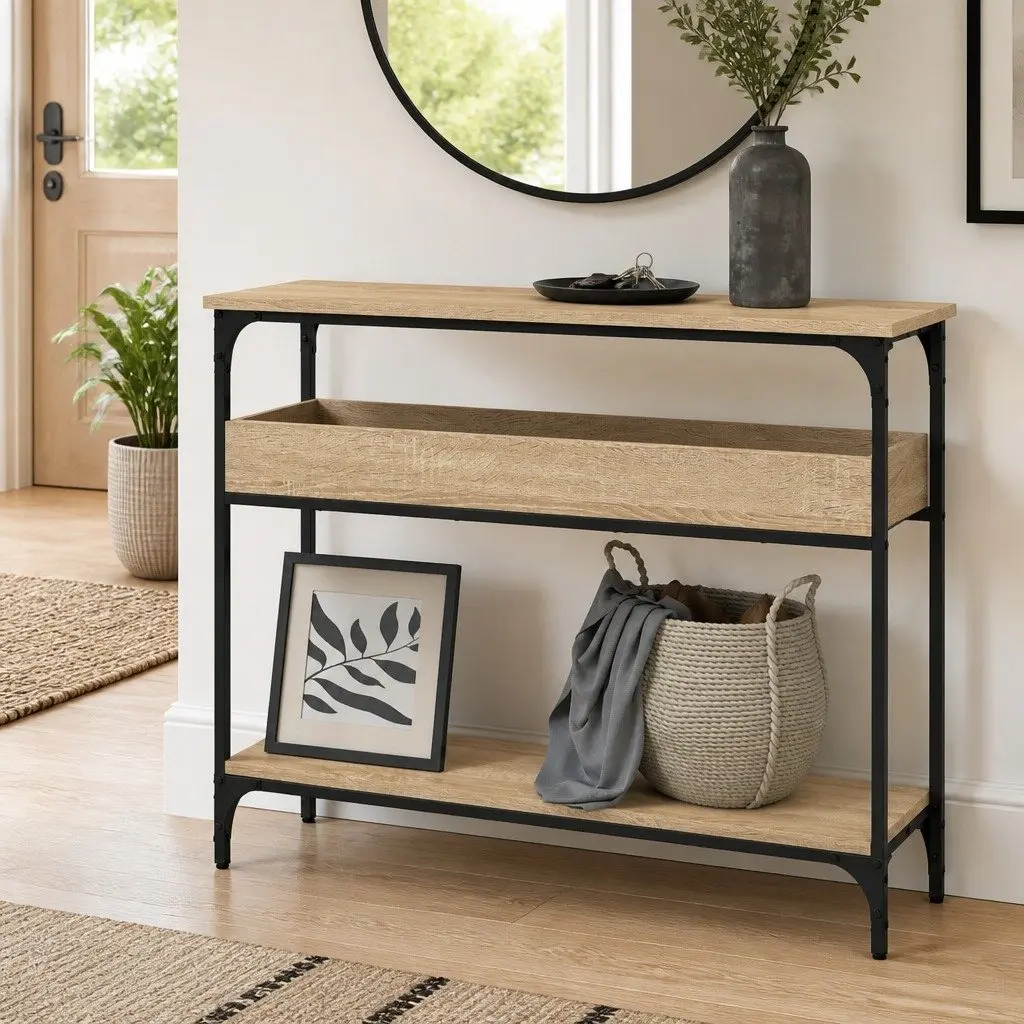 Console Table with Shelf in Sonoma Oak Brown