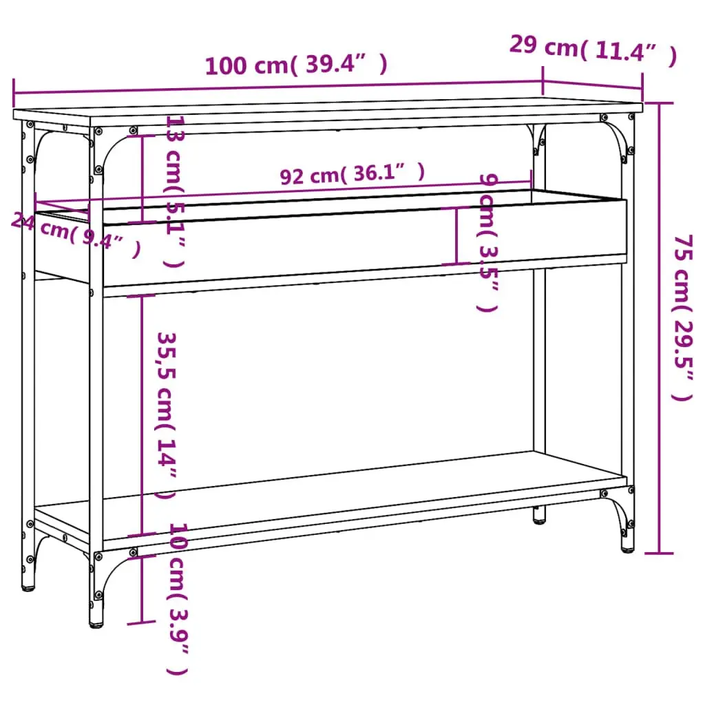 Console Table with Shelf in Sonoma Oak Brown