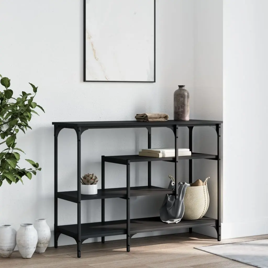 Black Console Table with Multiple Shelves