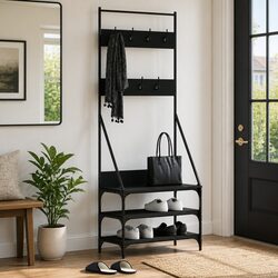 Sturdy Black Clothes Rack with Shoe Storage 72x34x184 cm