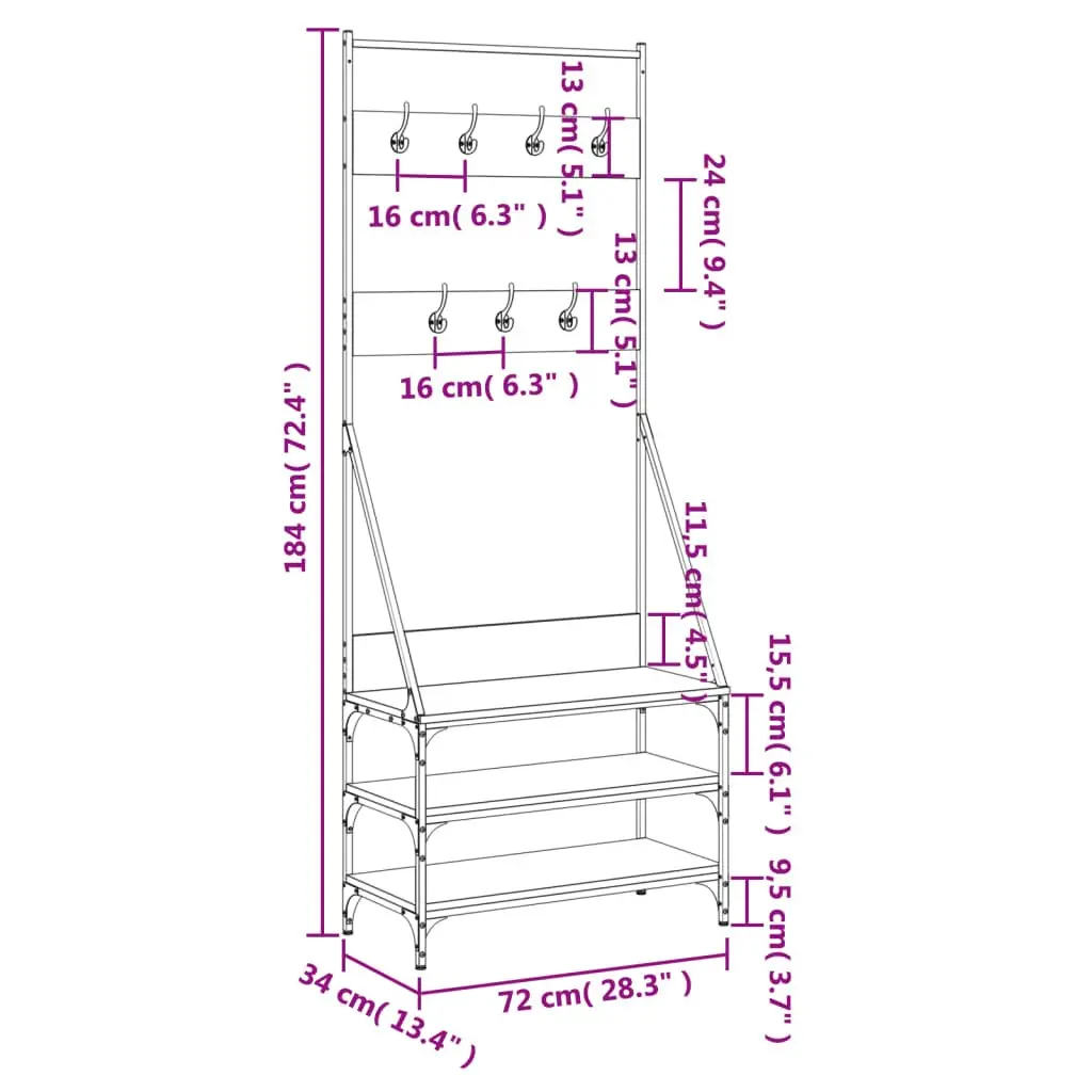 Black Clothes Rack with Shoe Storage 72x34x184 cm