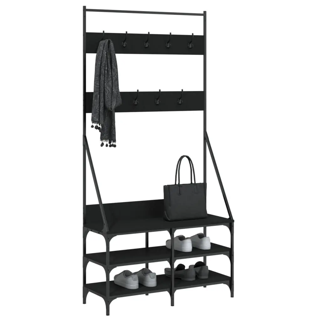 Black Clothes Rack with Shoe Storage