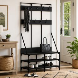 Premium Clothes Rack with Shoe Shelves - Black 100x40x184cm