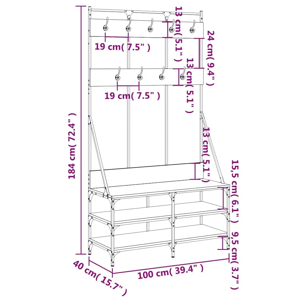 Clothes Rack Engineered Wood 100x40x184cm Black