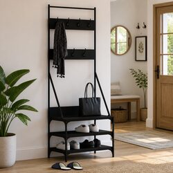 Durable Black Clothes Rack with Shoe Storage Organizer