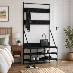 Durable Black Clothes Rack with Shoe Storage 100x40x184cm