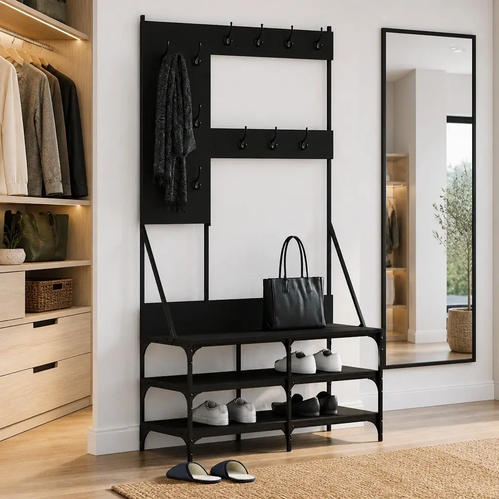 Clothes Rack Engineered Wood 100x40x184cm Black