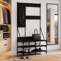 Durable Clothes Rack with Shoe Storage Organizer - Black 100x40x184cm