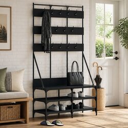 Durable Black Clothes Rack with Shoe Storage Organiser 100x40x184cm