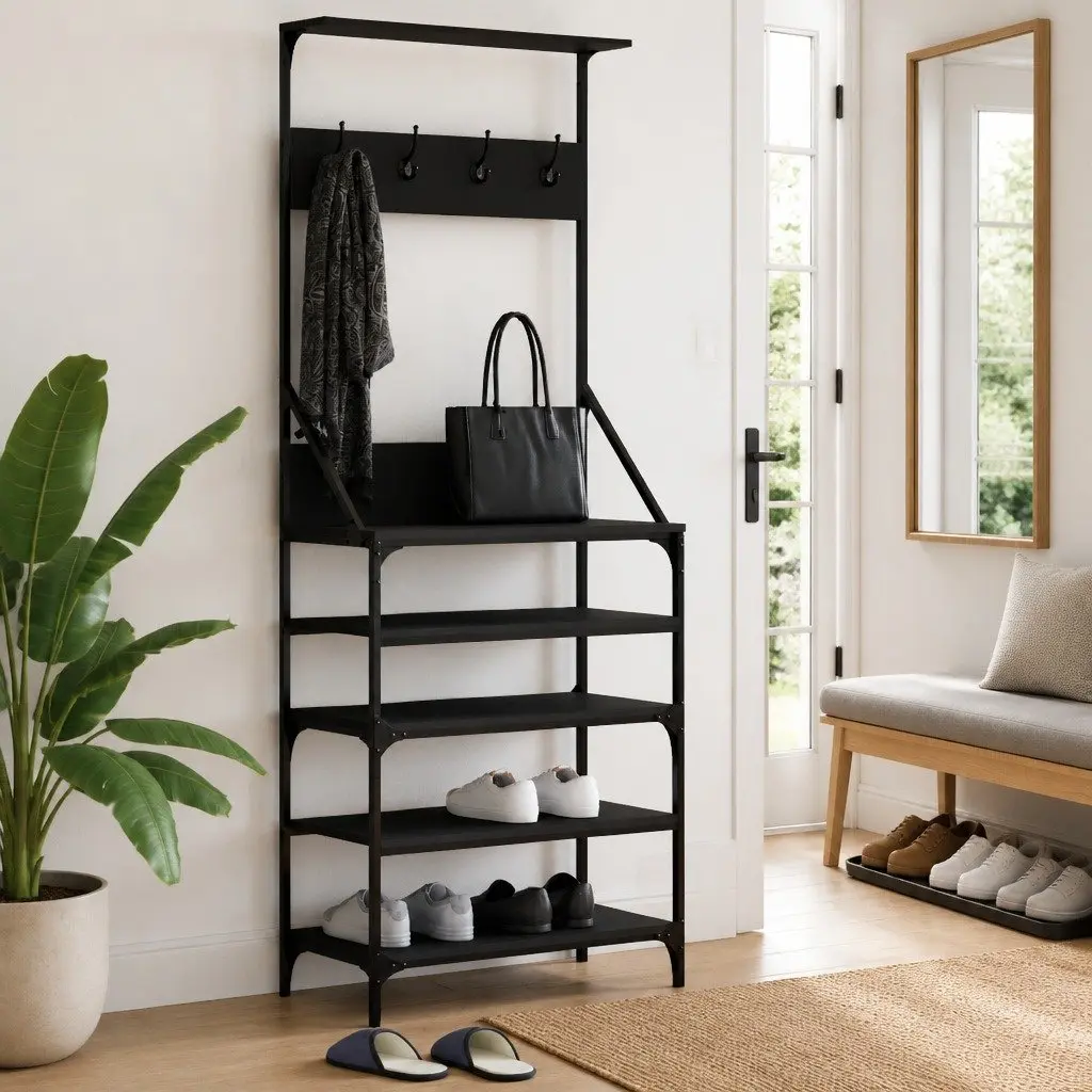 Clothes Rack Engineered Wood 70x34x184cm Black