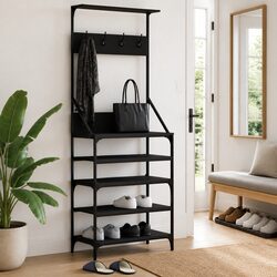 Sturdy Black Clothes Rack with Shoe Storage 70x34x184cm