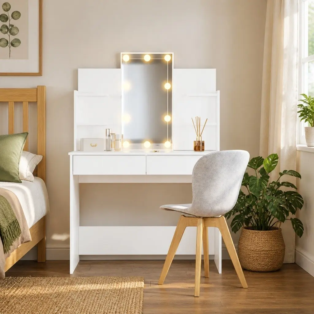White Dressing Table with LED Mirror Lights