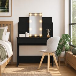 Black Dressing Table with LED Mirror and 2 Drawers