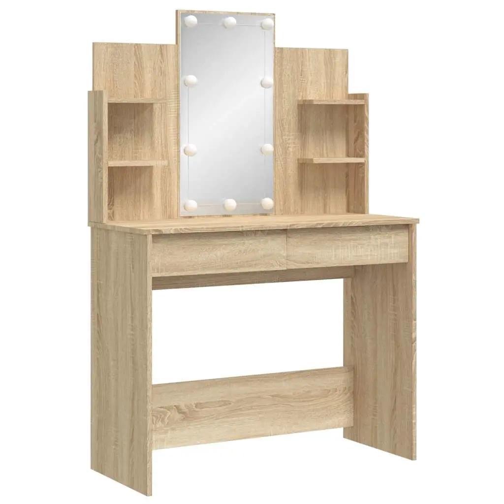 Brown Dressing Table with LED Mirror Lighting